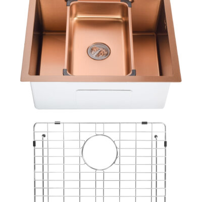 SET Chiuveta din inox SanDonna HD5550 cu tavita si dozator + gratar de protectie din inox pentru cuva - Cupru