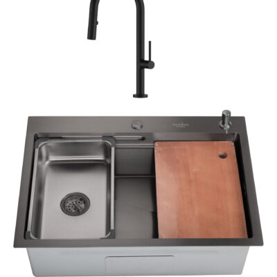 SET Chiuveta SanDonna HD7050 negru din inox handmade cu dozator de sapun