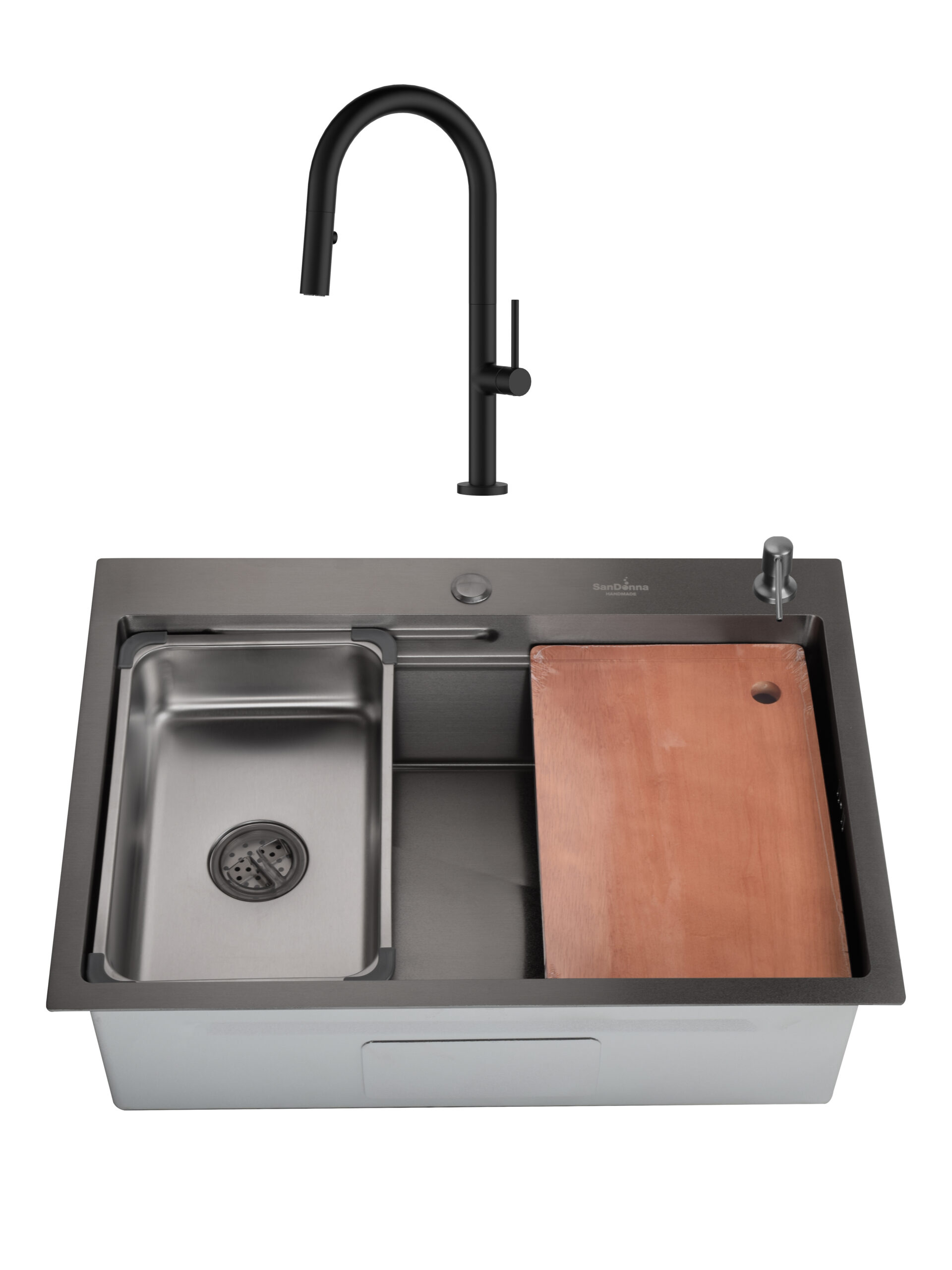 SET Chiuveta SanDonna HD7050 negru din inox handmade cu dozator de sapun SET Chiuveta SanDonna HD7050 negru din inox handmade cu dozator de sapun