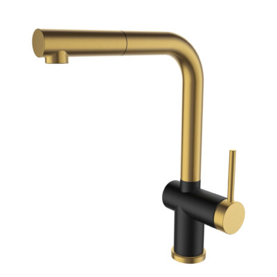 Baterie de bucatarie cu dus extractabil SanDonna Riva - Negru-Auriu