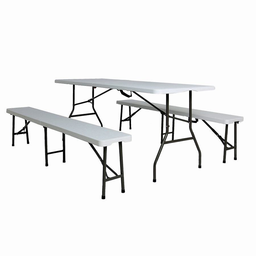 Set masa pliabila 4 persoane din otel cu HDPE 180x70x74 cm + doua banci pliabile din otel si HDPE 183x28x43cm Set masa pliabila 4 persoane din otel cu HDPE 180x70x74 cm + doua banci pliabile din otel si HDPE 183x28x43cm