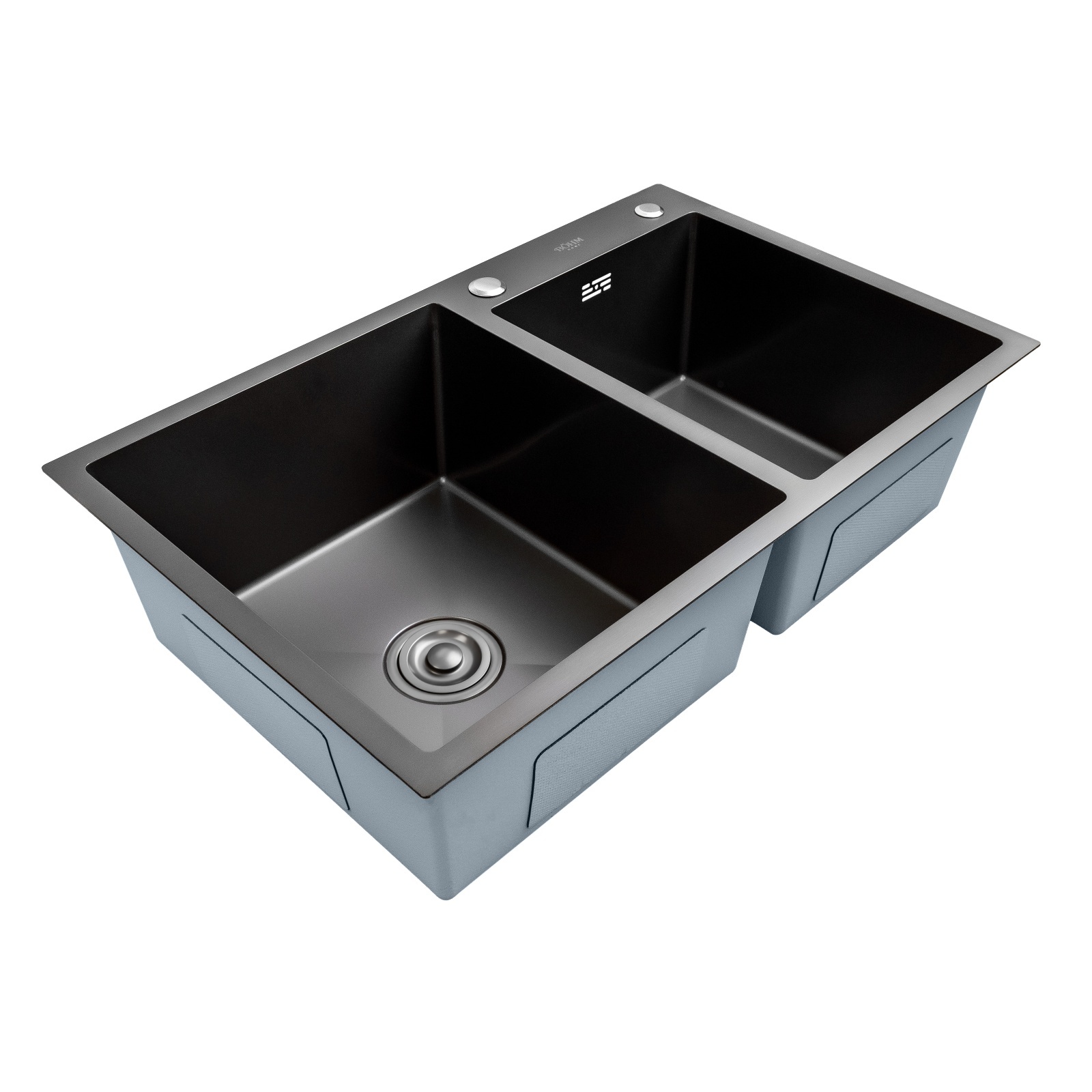chiuveta-dubla-bucatarie-bohm-bh7849dba-inox-alimentar-sus304-780-x109819608 Chiuveta dubla bucatarie BÖHM BH7849DBA, inox alimentar SUS304, 780 x 490 x 220 mm, 2 cuve, finisaj Negru, sifon inclus - imagine 1