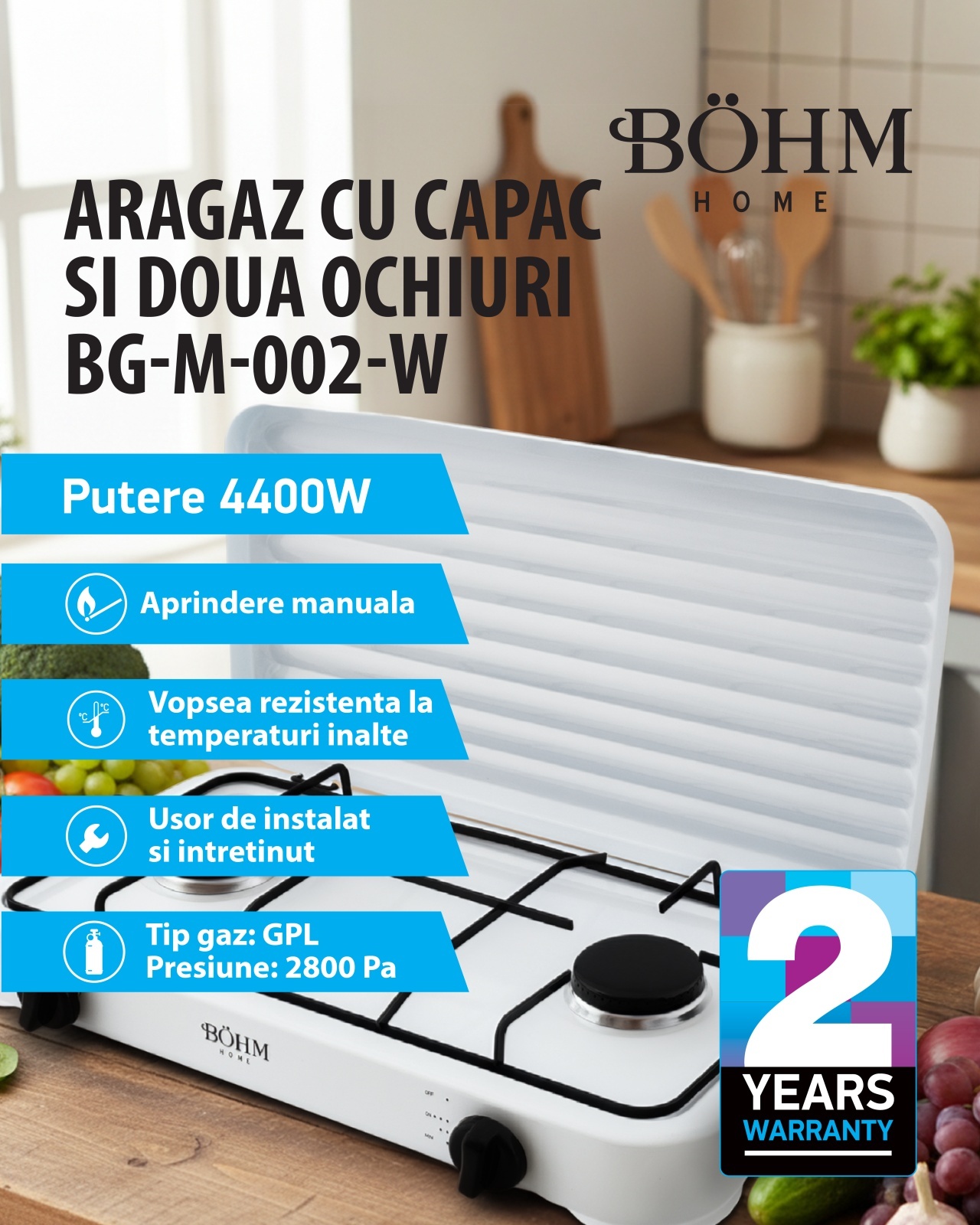 plita-cu-doua-arzatoare-pe-gaz-si-aprindere-manuala-bohm-bg-m-002-w-4104113902 Plita cu doua arzatoare pe gaz si aprindere manuala BÖHM BG-M-002-W, 4.4 kW - imagine 1